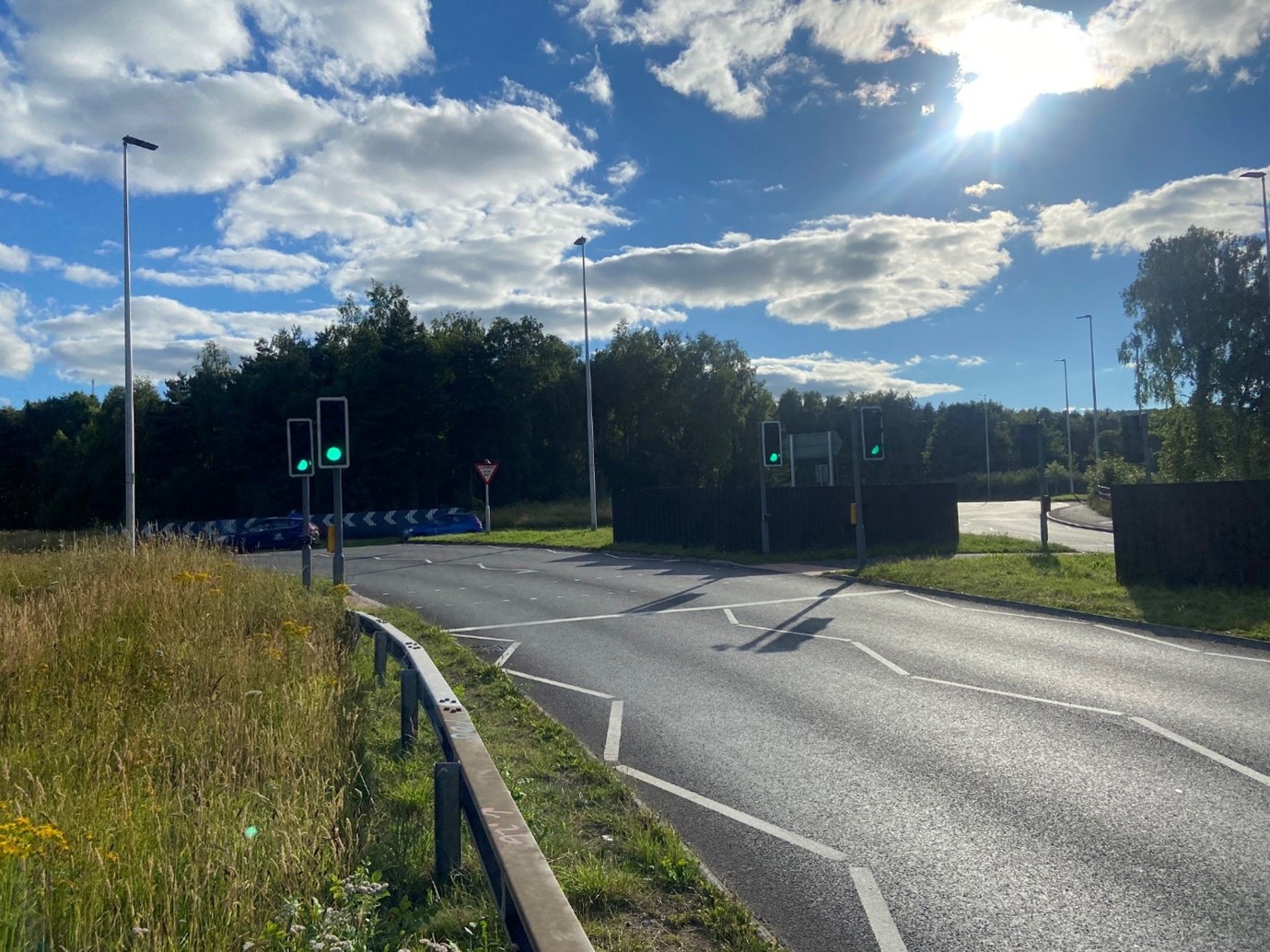 Image 2: A4042 Southbound approaching the new pedestrian crossing.